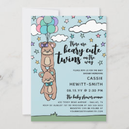 Beary Cute Boy & Girl Twin Baby shower Kaart