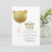 Beary Cute Gold Balloon Teddy Bear Baby shower Kaart (Staand voorkant)