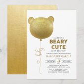 Beary Cute Gold Balloon Teddy Bear Baby shower Kaart (Voorkant / Achterkant)