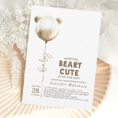 Beary Cute Gold Balloon Teddy Bear Baby shower Kaart