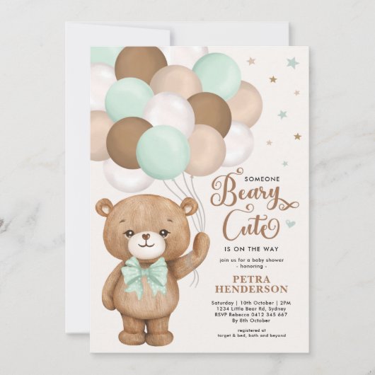Beary Cute Green Brown Teddy Bear Baby shower Kaart (Voorkant)