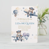 Beary Cute Pilot baby shower invitation Kaart (Staand voorkant)