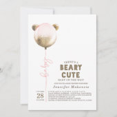 Beary Cute Pink ballon Teddy Bear Baby shower Inv Kaart (Voorkant)