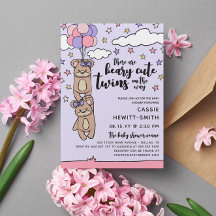 Beary Cute Pink Girl Twins Baby shower