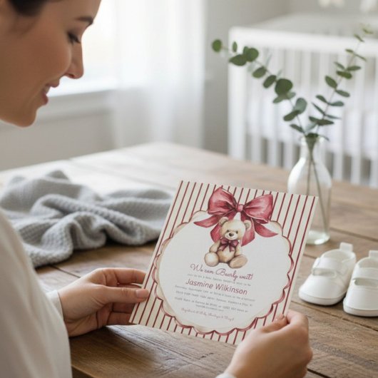Beary Cute Teddy Bear Bow Baby Shower Kaart