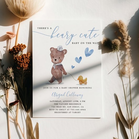 Beary Cute Teddy Bear Boy Baby shower Kaart