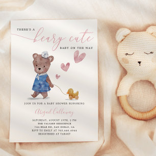 Beary Cute Teddy Bear Girl Baby shower Invitation Kaart