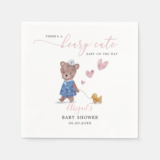 Beary Cute Teddy Bear Girl Baby shower Servet (Voorkant)