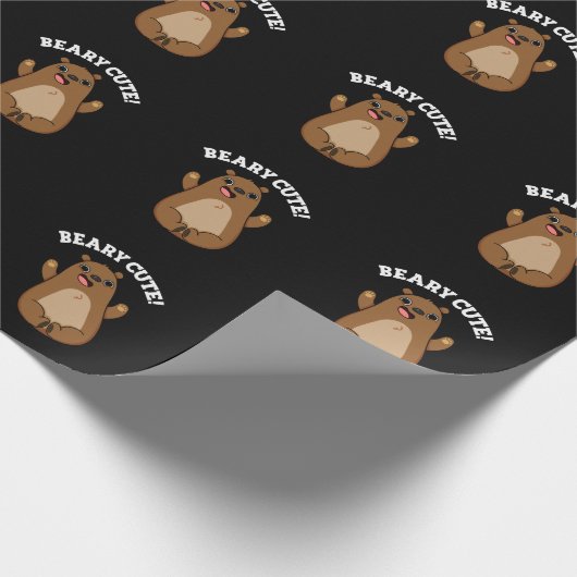 Beary Cute Teddy Bear Pun Dark BG Cadeaupapier (Hoek)