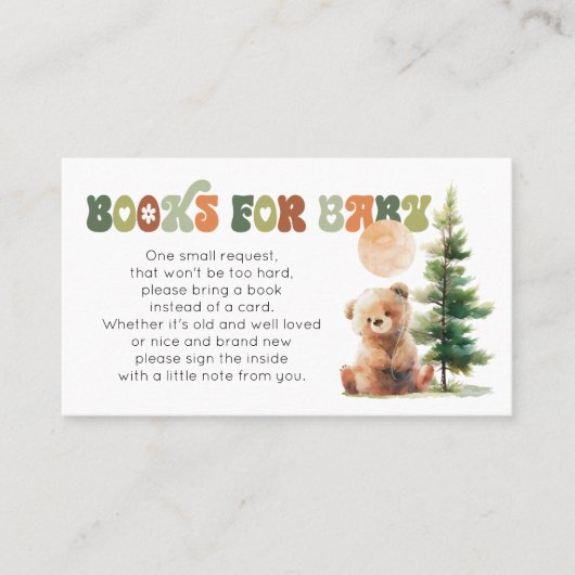 Beary Cute Woodland Baby shower Boeken voor Baby Visitekaartje (Voorkant)