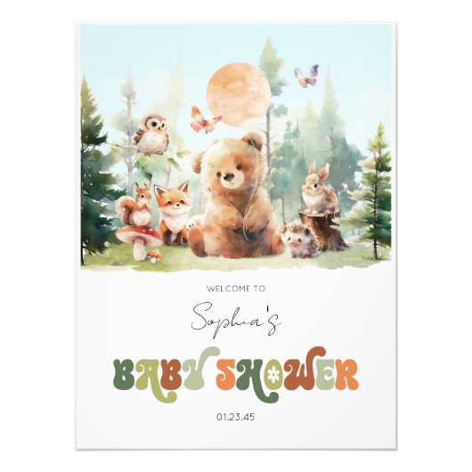 Beary Cute Woodland Baby shower Foto Afdruk (Voorkant)