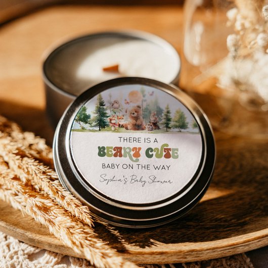 Beary Cute Woodland Baby shower Ronde Sticker