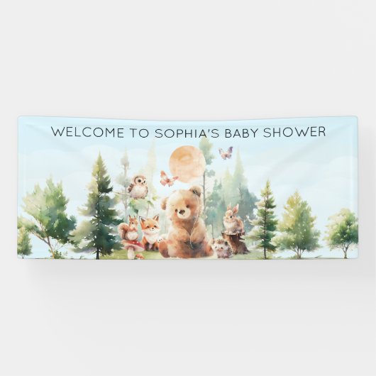Beary Cute Woodland Baby shower Spandoek (Horizontaal)