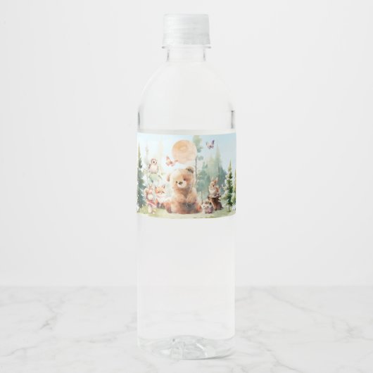 Beary Cute Woodland Baby shower Waterfles Etiket (Voorkant)