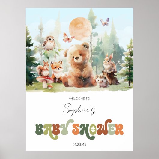 Beary Cute Woodland Baby shower Welkom Poster (Voorkant)