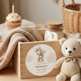 Beary Eerste Ballon Jongen 1e Verjaardag Teddybeer Ronde Sticker