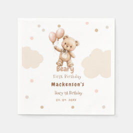 Beary Eerste Ballon Jongen 1e Verjaardag Teddybeer Servet