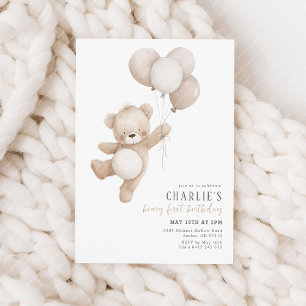 Beary eerste beige neutrale ballon 1e verjaardag kaart