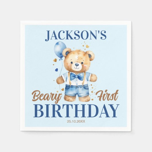 Beary eerste jongens verjaardag schattige teddy bl servet (Voorkant)
