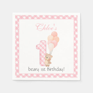 Beary Eerste roze Teddy Beer Verjaardagsfeestje Servet