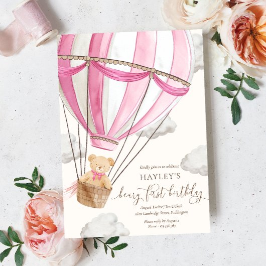 Beary eerste Teddy Bear Hete Luchtballon Verjaarda Kaart