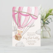 Beary eerste Teddy Bear Hete Luchtballon Verjaarda Kaart (Staand voorkant)