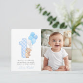 Beary Eerste Teddy Bear Jongen Verjaardagsfeestgas Bedankkaart (Staand voorkant)