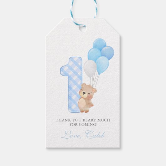 Beary Eerste Teddy Bear Jongen Verjaardagsfeestgun Cadeaulabel (Voorkant)