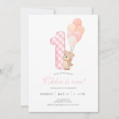 Beary Eerste Teddy Bear Meisje Verjaardagsfeestje Kaart (Voorkant)