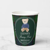 Beary eerste teddybeer groene plaid verjaardagsfee papieren bekers (Achterkant)