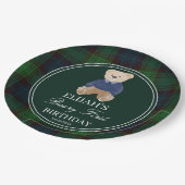 Beary eerste teddybeer groene plaid verjaardagsfee papieren bordje (Gekanteld)