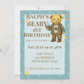 Beary Eerste Verjaardag Blauw Bruine Keurige Beer Kaart (Voorkant)
