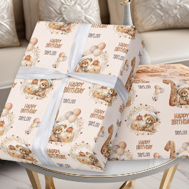 Beary Eerste Verjaardag Herfst Beer 1e Verjaardag Cadeaupapier