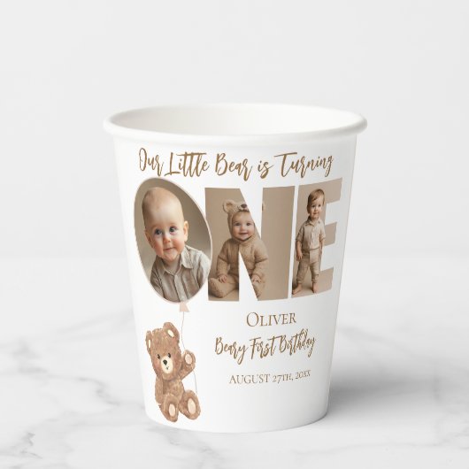 Beary eerste verjaardag kleine Beer foto Papieren Bekers (Achterkant)