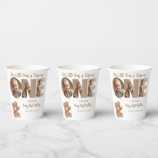 Beary eerste verjaardag kleine Beer foto Papieren Bekers (Multi)