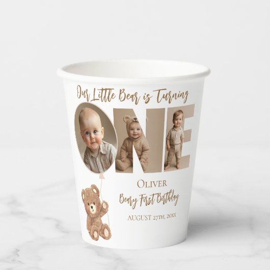 Beary eerste verjaardag kleine Beer foto Papieren Bekers (Voorkant)
