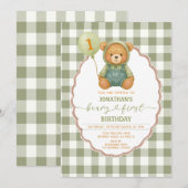 Beary Eerste Verjaardag Pompoen Sage Green Gingham Kaart (Voorkant / Achterkant)