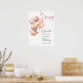 Beary Eerste Verjaardag Poster Roze Ballon (Keuken)