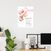Beary Eerste Verjaardag Poster Roze Ballon (Thuiskantoor)