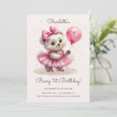 Beary eerste verjaardag roze ballerina Beer Kaart (Staand voorkant)