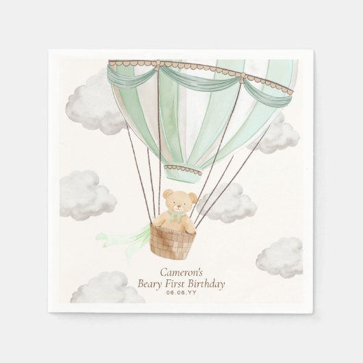Beary Eerste Verjaardag Teddy Bear Hete Luchtballo Servet (Voorkant)