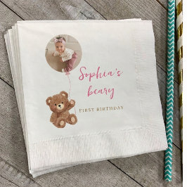 Beary Eerste Verjaardag Teddybeer Foto Feestje Servet