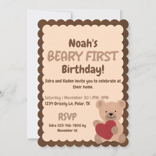 Beary eerste verjaardag uitnodiging (Voorkant)