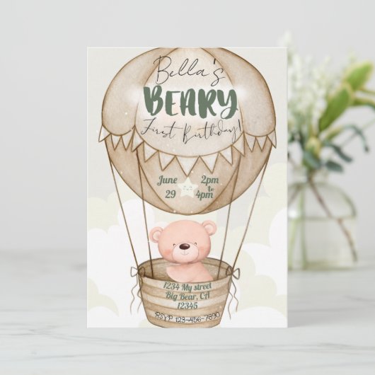Beary eerste verjaardag uitnodiging (Staand voorkant)