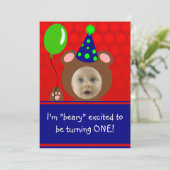 Beary Excited Beer Face Foto Birthday Party Kaart (Staand voorkant)