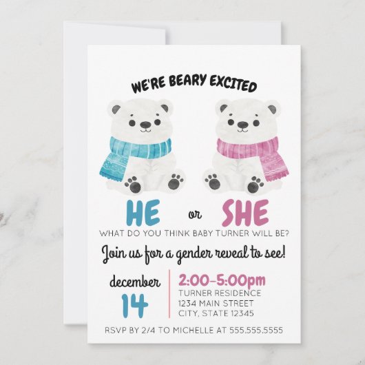 Beary Excited Geslacht Onthulling Uitnodiging (Voorkant)