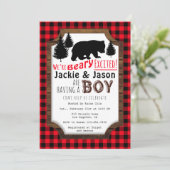 Beary Excited Woodsy Baby shower Invitation Kaart (Staand voorkant)