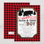 Beary Excited Woodsy Baby shower Invitation Kaart (Voorkant / Achterkant)