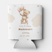 Beary First Balloon Boy 1st Birthday Teddy Bear Blikjeskoeler (Achterkant)