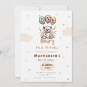 Beary First Balloon Boy 1st Birthday Teddy Bear Kaart (Voorkant)